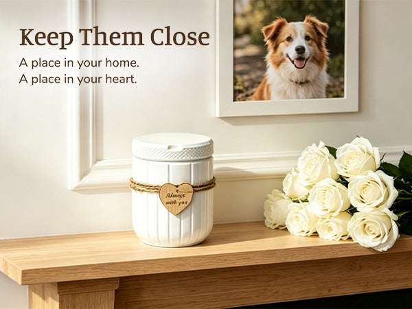 AVIMO pet memorial urn displayed in a calm home setting