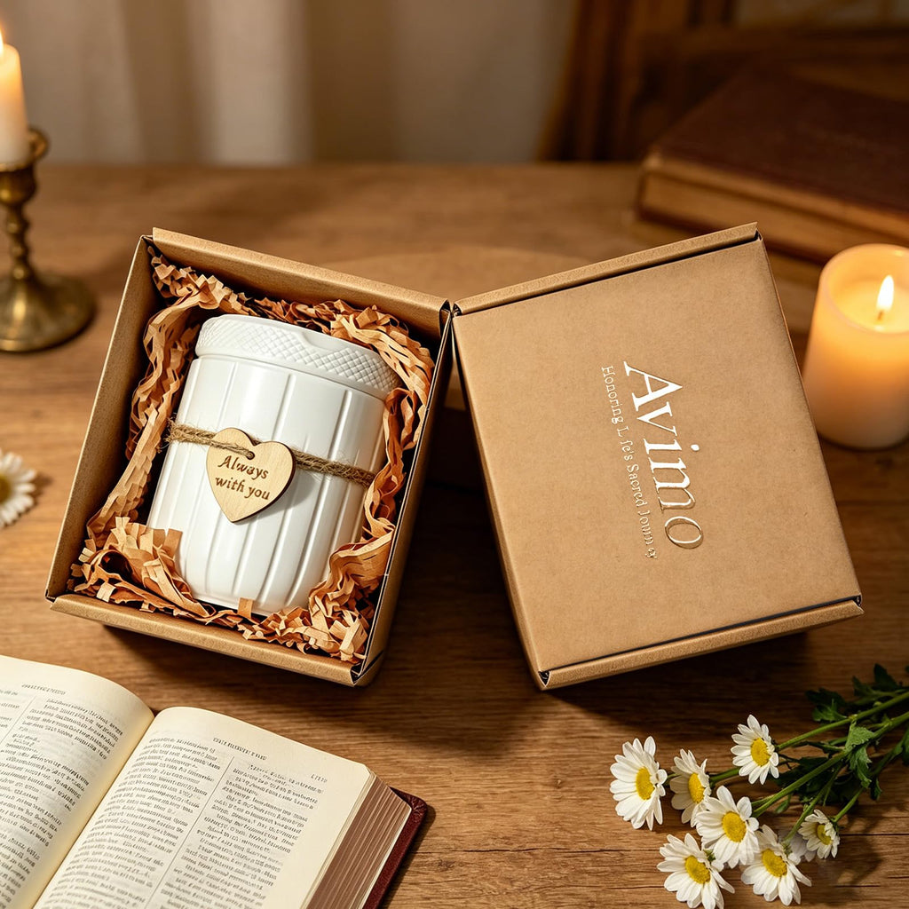 AVIMO PLA pet urn packaging with wooden tag [AVIMO_COLOR:white]