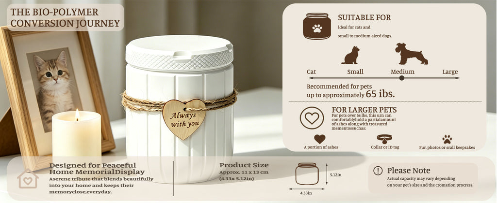 AVIMO PLA pet urn dimensions and capacity guide