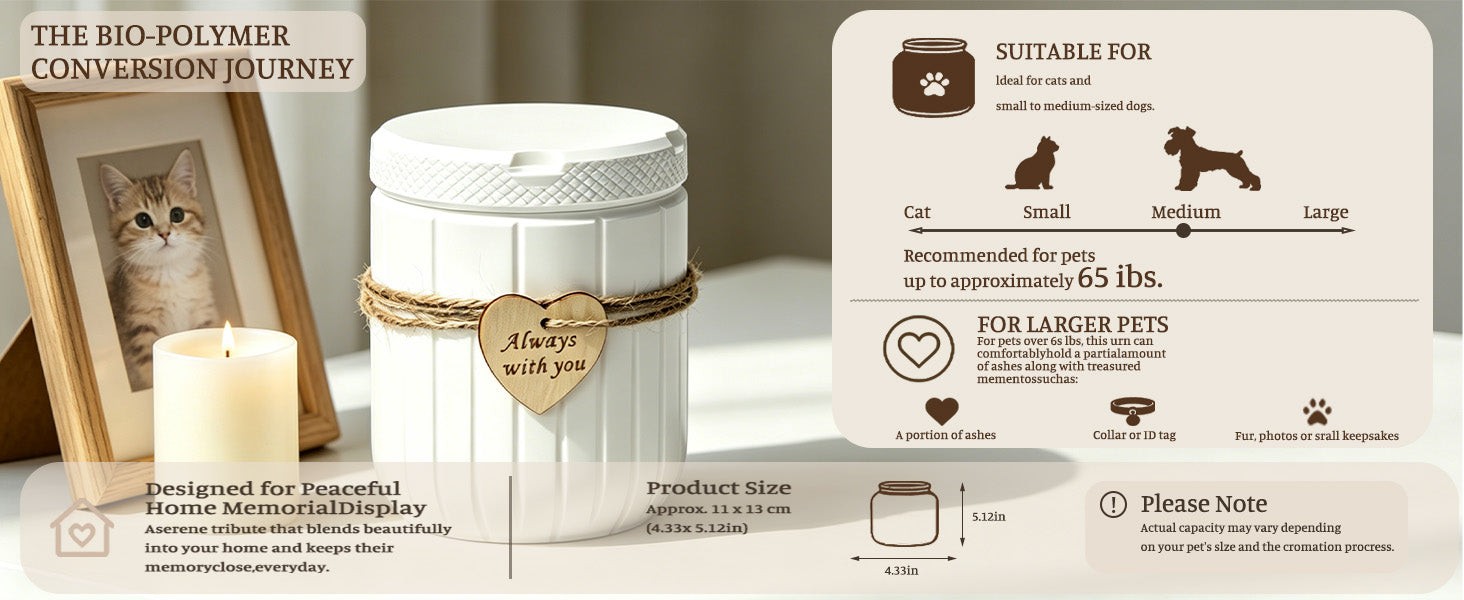 AVIMO PLA pet urn dimensions and capacity guide